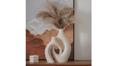 Levvohd XL Beige Ceramic Vase Set of 2