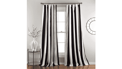 Lush Decor Black Wilbur Stripe Room Darkening Window Curtain Panel Pair