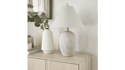 Nourison 23" Grey Vintage Distressed Ceramic Pot Table Lamp