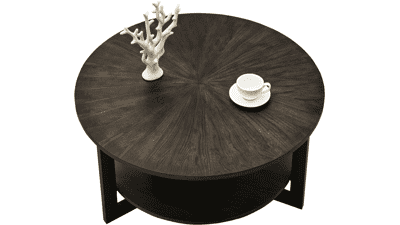 Round Wood Coffee Table with Storage