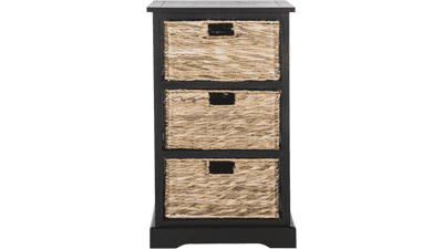 Safavieh American Homes Collection Halle Distressed Black 3 Wicker Basket Storage Side Table