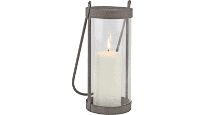 Stonebriar Industrial Glass Cylinder Hurricane Candle Lantern