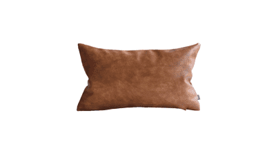 Thick Brown Faux Leather Lumbar Pillow Cover