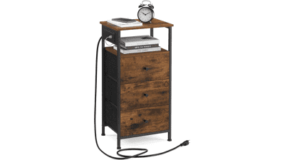 VASAGLE Nightstand with Charging Station
