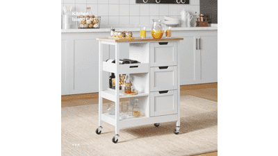 YITAHOME Small Solid Wood Top Kitchen Island Cart