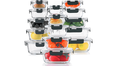 30 Pieces Glass Food Storage Containers Set