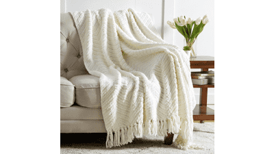 Bedsure Ivory White Throw Blanket