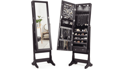 Giantex 2 LEDs Standing Jewelry Cabinet
