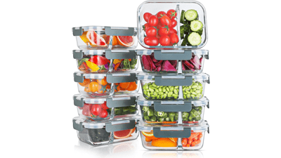 KOMUEE 10 Packs 30oz Glass Meal Prep Containers