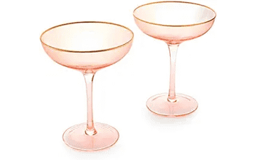 Large 9oz Colored Blush Pink & Gilded Rim Coupe Glass