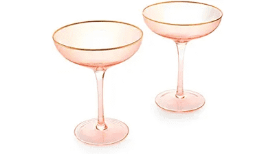 Large 9oz Colored Blush Pink & Gilded Rim Coupe Glass