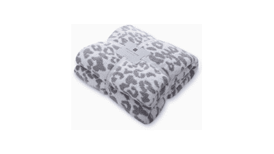 MH MYLUNE HOME Ultra Soft Micro Plush White Grey Leopard Blanket