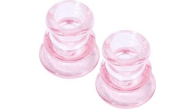 Pink Glass Candlestick Holders