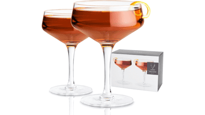 Viski Raye Angled Stemmed Crystal Coupe Glasses