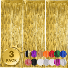 3 Pack 3.3x8.2 Feet Gold Foil Fringe Backdrop Curtains