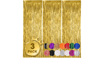 3 Pack 3.3x8.2 Feet Gold Foil Fringe Backdrop Curtains