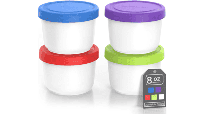8oz Mini Ice Cream Containers with Silicone Lids (Set of 4)