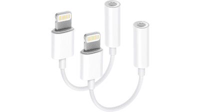 Apple MFi Certified 2 Pack Lightning to 3.5 mm Headphone Jack Adapter