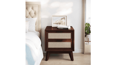 Bme Jasper Deluxe Solid Wood Rattan Nightstand