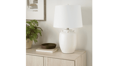Nourison 24" White Farmhouse Ceramic Pottery Jug Table Lamp