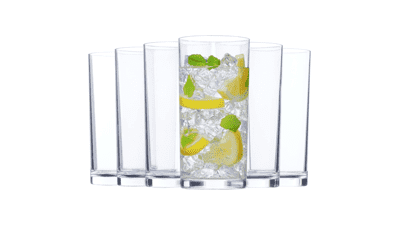 US Acrylic Classic Clear Plastic Drinking Glasses (Set of 6) 16oz Water Cups