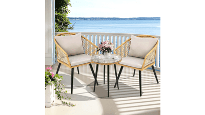 YITAHOME 3-Piece Wicker Balcony Small Patio Furniture Chair Set