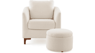 COLAMY Sherpa Accent Chair with Storage Ottoman Set