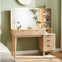 48" Fluted Makeup Vanity Desk with Lighted Mirror