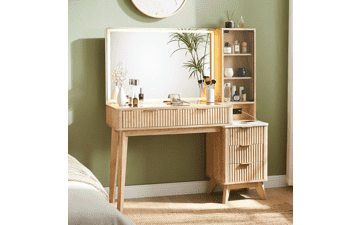 48" Fluted Makeup Vanity Desk with Lighted Mirror