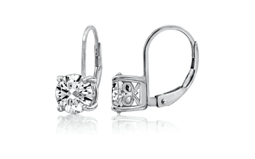 Platinum-Plated Sterling Silver Zirconia Leverback Earrings