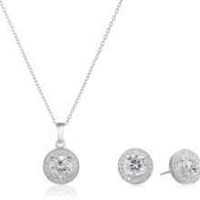 Sterling Silver CZ Halo Jewelry Set