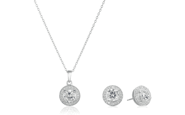Sterling Silver CZ Halo Jewelry Set