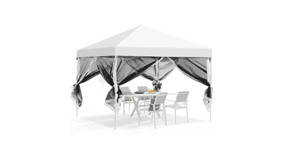 10x10 Pop Up Canopy Tent with Netting - White