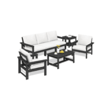 7-Piece Outdoor Patio Furniture Set - Black Frame & Khaki Cushions