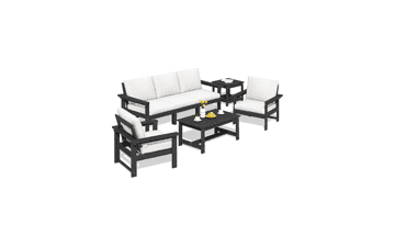 7-Piece Outdoor Patio Furniture Set - Black Frame & Khaki Cushions