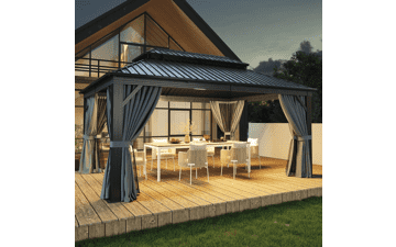 Aoxun 12x16 Hardtop Gazebo: Outdoor Pergola with Netting & Curtains