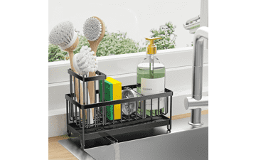 Black Sink Caddy Organizer | Rustproof Sponge Holder