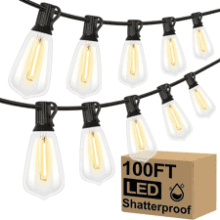 Brightever 100FT LED Outdoor String Lights - Shatterproof Edison Bulbs