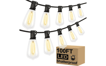 Brightever 100FT LED Outdoor String Lights - Shatterproof Edison Bulbs