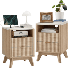 Fluted Nightstand Set of 2 with Charging Station