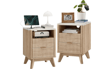 Fluted Nightstand Set of 2 with Charging Station