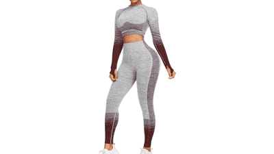 JOYMODE Women's Workout Set: High Waist Leggings & Crop Top