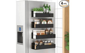 Magnetic Spice Rack Organizer - 4 Pack Black Fridge Storage