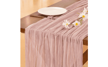 Pink Easter Cheesecloth Table Runner - Boho Rustic Spring Decor