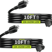 10 FT Black Extension Cord 2-Pack