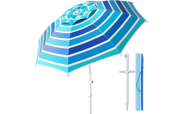 8FT Beach Umbrella with Sand Anchor - UPF50+ & Wind Resistant
