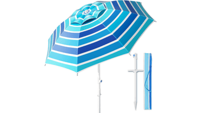 8FT Beach Umbrella with Sand Anchor - UPF50+ & Wind Resistant