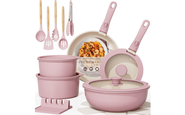Astercook 21-Piece Nonstick Cookware Set | Space Saving & Oven Safe