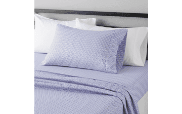 Amazon Basics Microfiber Bed Sheet Set - Twin, Blue Damask