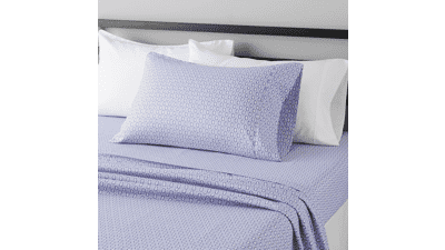 Amazon Basics Microfiber Bed Sheet Set - Twin, Blue Damask